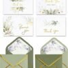 Winoo Design 100 PK Luxurious Gold Thank You Cards with Envelopes Bulk Sage Green - 5x3.5 Inches