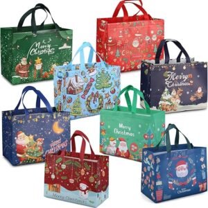 PARSUP Christmas Gift Bags,Christmas Tote Bags with Handles, Christmas Treat Bags