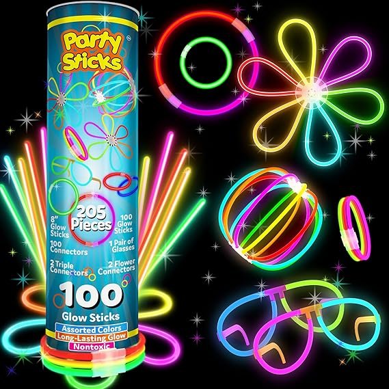 PartySticks Bulk Party Supplies 205 Piece Glow in The Dark 100 Glow Sticks with Eye Glasses