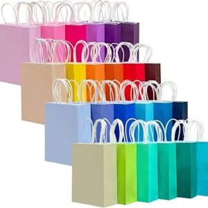 qiqee 48PCS Small Gift Bag with Handles Bulk 24 Colors Paper Party Bags 8.3"x6"x3"