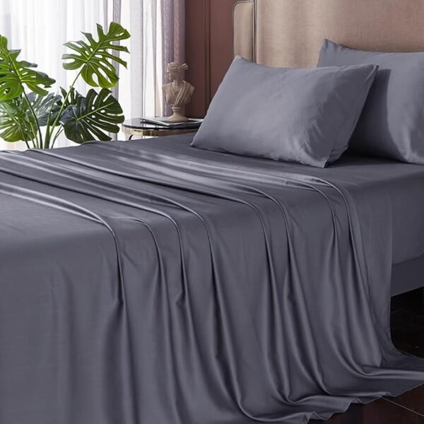 HYPREST Deep Pocket Queen Sheets,Rayon Derived from Bamboo, Grey Bed Sheets Fits 18"-24