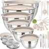Mixing Bowls with Airtight Lids Set, 26PCS Stainless Steel Khaki Bowls