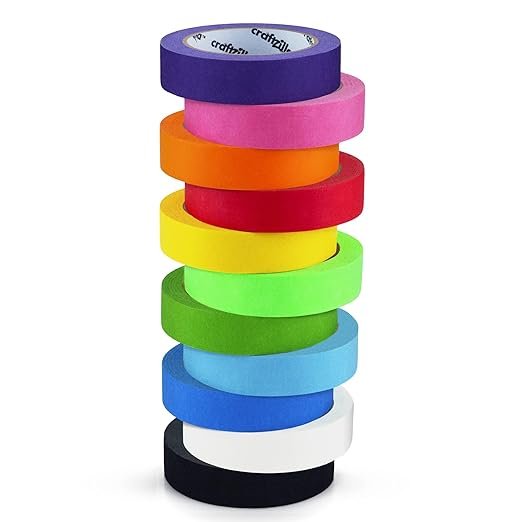 Craftzilla Colored Masking Tape - 11 Roll Multi-Pack, 825 Ft x 1 in