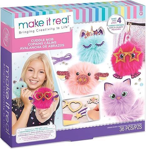 Make It Real DIY Cuddle Mob Kit - Create 4 Adorable Pom Pom Characters with 36 Pieces
