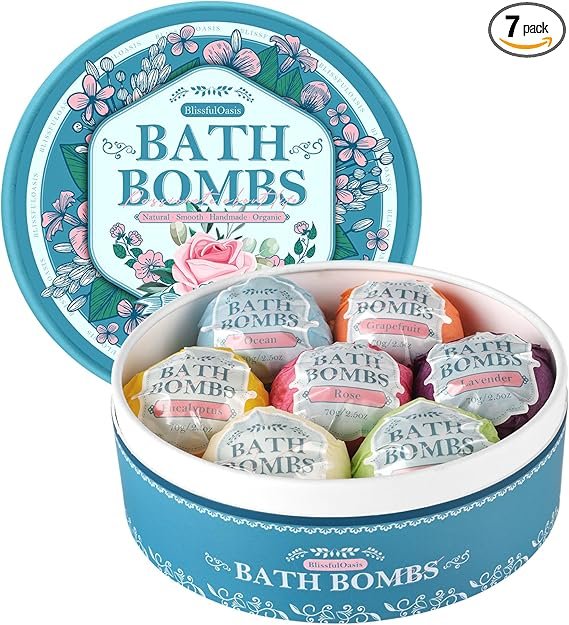 Bath Bombs Set, 7 Packs Bubble Fizzies Relaxation with Shea Butter