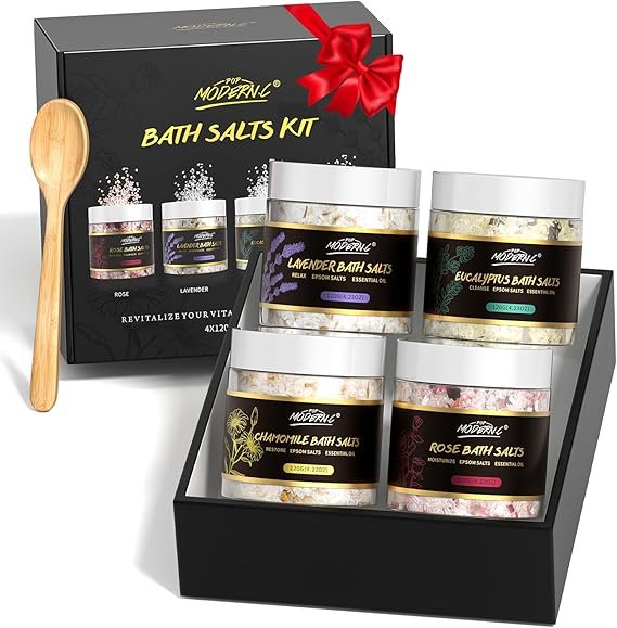 Epsom Bath Salts Gift Set for Soaking 4pcs Bath Salts with Essential Oils for Women Relaxing Lavender
