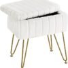 Greenstell Vanity Stool Chair Faux Fur with Storage, 15.7"L x 11.8"W x 19.4"H Soft Ottoman 4 Metal Legs