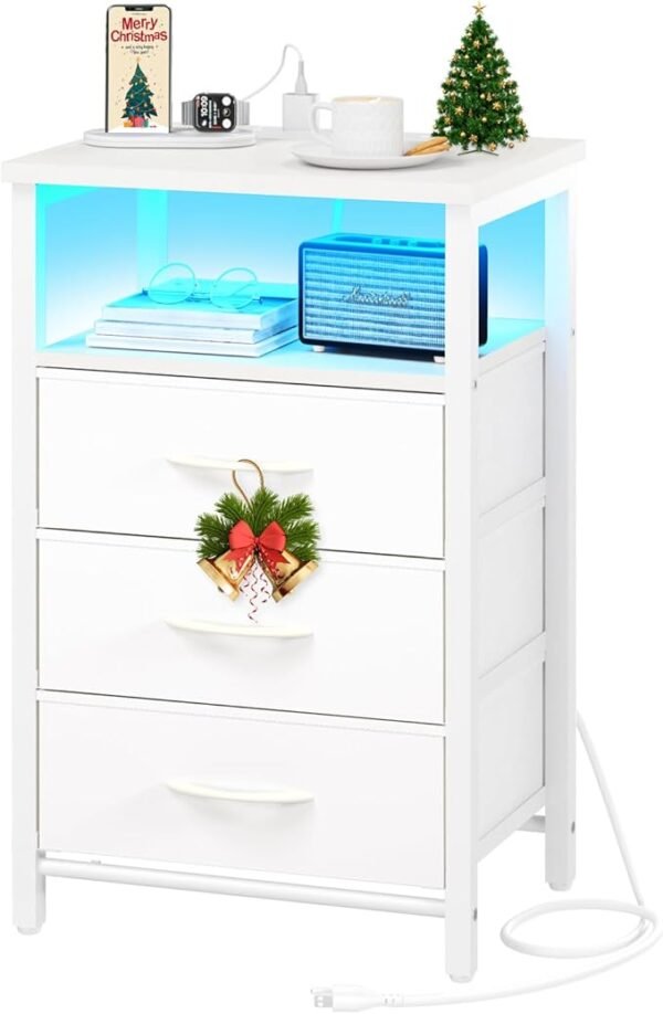 Yoobure Night Stand with Charging Station, 16 Colors LED Nightstand with USB Ports and Outlets