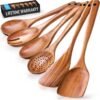 Zulay Kitchen 6-Piece Wooden Spoons for Cooking - Smooth Finish Teak Wooden Utensils for Cooking