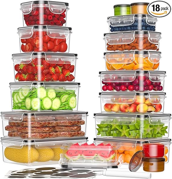 36-Piece Food Storage Containers with Lids(18 Containers & 18 Lids