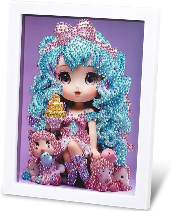 Ice Cream Girl Diamond Painting Kits, 5D Gem Art for Kids DIY Paint-by-Number Kits with Frame Arts and Crafts