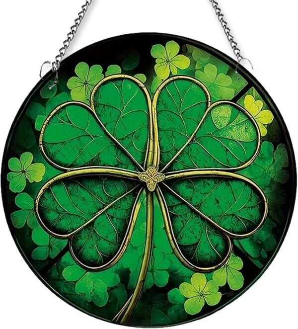 MATIHAY Shamrock Clover Acrylic Window Hanging, St Patrick's Day Decorations Good Luck Clover