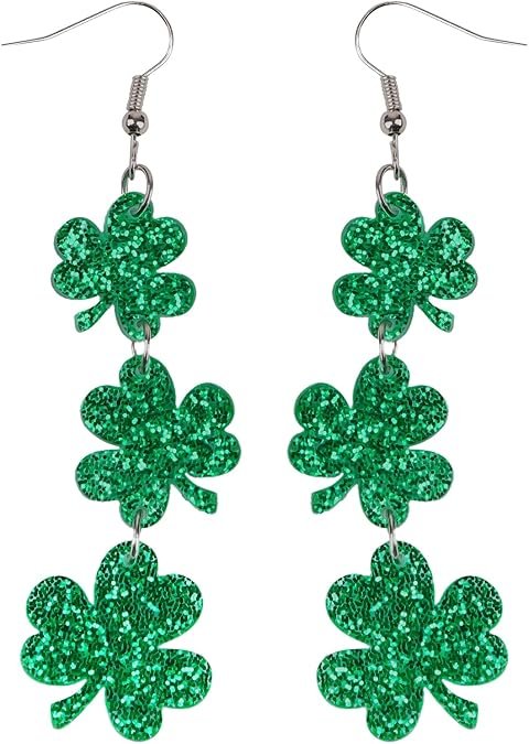 St Patricks Day Earrings, Green Shamrock Dangle Earrings for Women