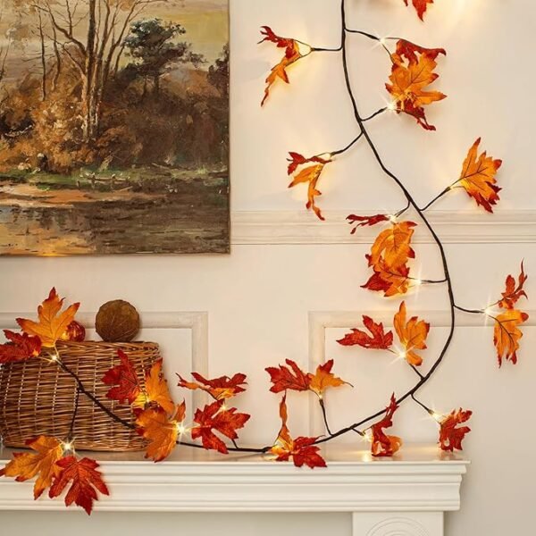 Fall Garland with Lights - 8.2Ft Maple Leaf Garland with Timer