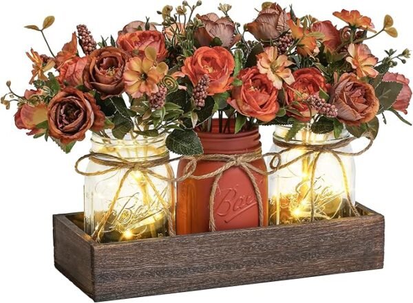 3 Pcs Mason Jar Centerpiece Table Decorations for Dining Table Decor Farmhouse Coffee Table