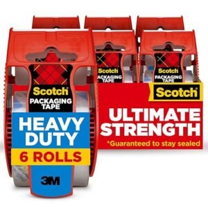 Scotch Heavy Duty Shipping Packing Tape, Clear, 1.88 in. x 22.2 yd., 6 Tape Rolls