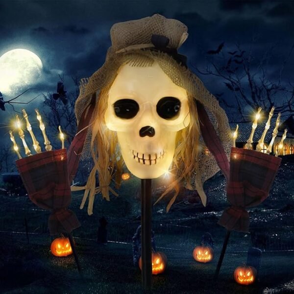 3 Pcs Halloween Pathway Lights Outdoor, 30 LEDs Halloween Skull and Arms Stake Lights