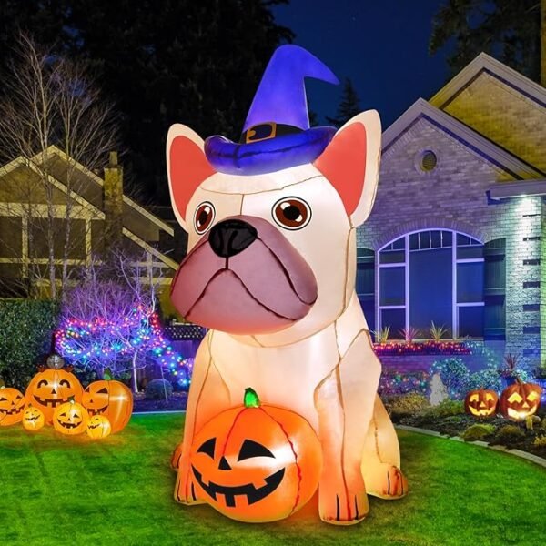 Zukakii 5Ft LEDs Blow Up Yard Pumpkin with Witch Hat