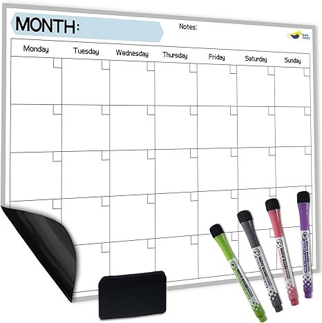 1 Quick Canary Monthly Calendar Whiteboard for Fridge 17x12