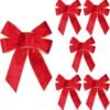 BUVANE 6PCS Red Christmas Velvet Bows, 9" x 12" Christmas Wreath Bow with Golden Edged