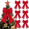 6 Pcs Red Christmas Bows Outdoor Decorations - 16”x24” Large Velvet Wreath