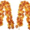 2 Pack Fall Maple Leaf Garland 5.7Ft/Piece Artificial Autumn Maple Leaves Garland