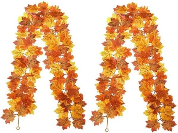 1 2 Pack Fall Maple Leaf Garland 5.7Ft/Piece Artificial Autumn Maple Leaves Garland