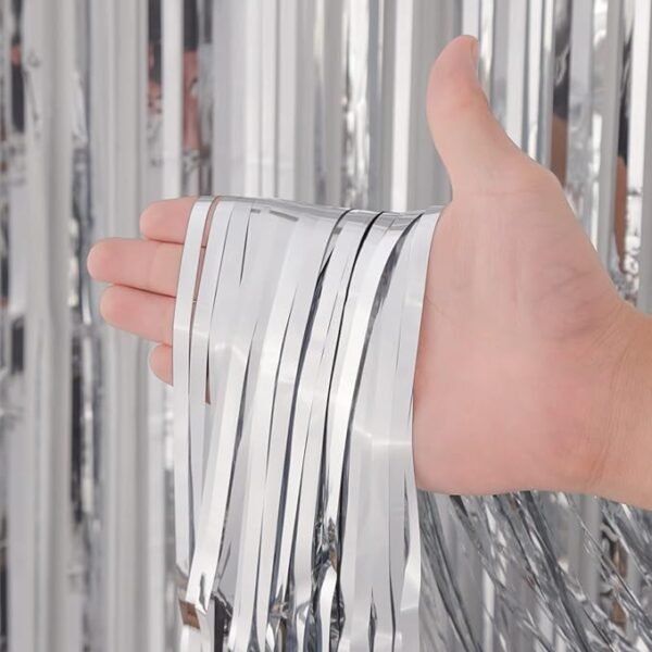 Voircoloria 3 Pack 3.3x8.2 Feet Silver Foil Fringe Backdrop Curtains