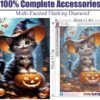 eniref Diamond Art Kits for Adults,Halloween Cat Pumpkin DIY 5D Round Full Drill Diamond Painting