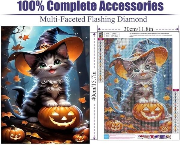 eniref Diamond Art Kits for Adults,Halloween Cat Pumpkin DIY 5D Round Full Drill Diamond Painting