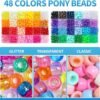 Pony Beads, 48 Colors Bracelet Making Kit, 6x9mm Beads for Bracelets with Elastic Strings