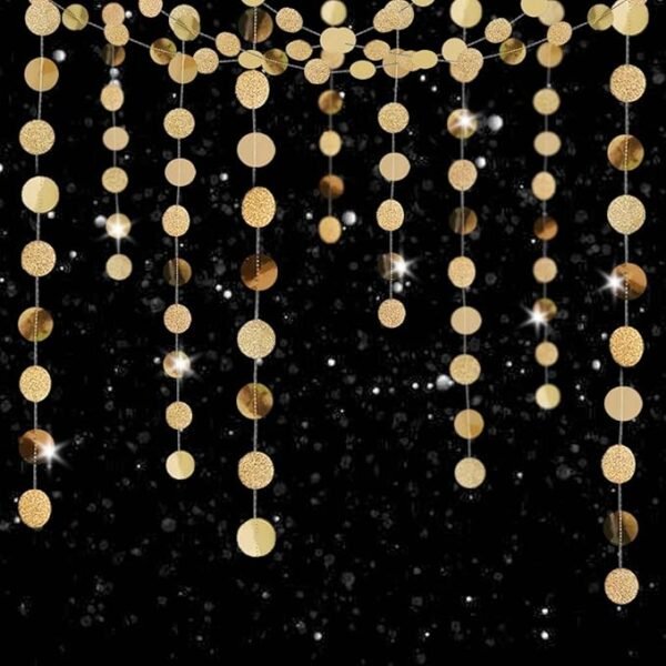 TTSAM 6 Pcs Glitter Champagne Gold Paper Circle Dots Garland (52 Feet)