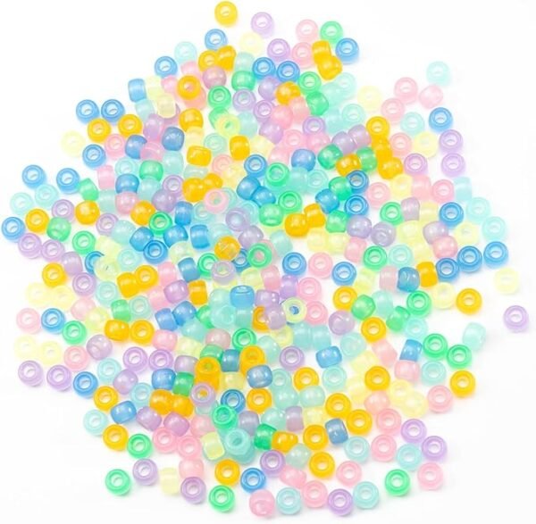 Gxueshan 1000 Pcs Acrylic 9 Color Pony Beads 6x9mm Bulk Glow in The Dark for Necklace Friendship Bracelet Making