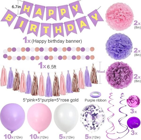 Pugkloy Purple Pink Birthday Party Decorations for Women Girls