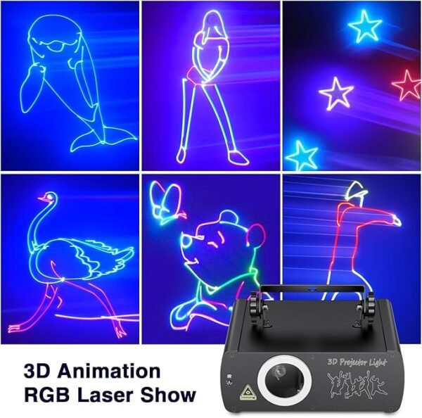 DJ Laser Party Lights, 3D Animation RGB Laser Stage Lighting, DMX512 Music Sound Activated Disco Projector Lights