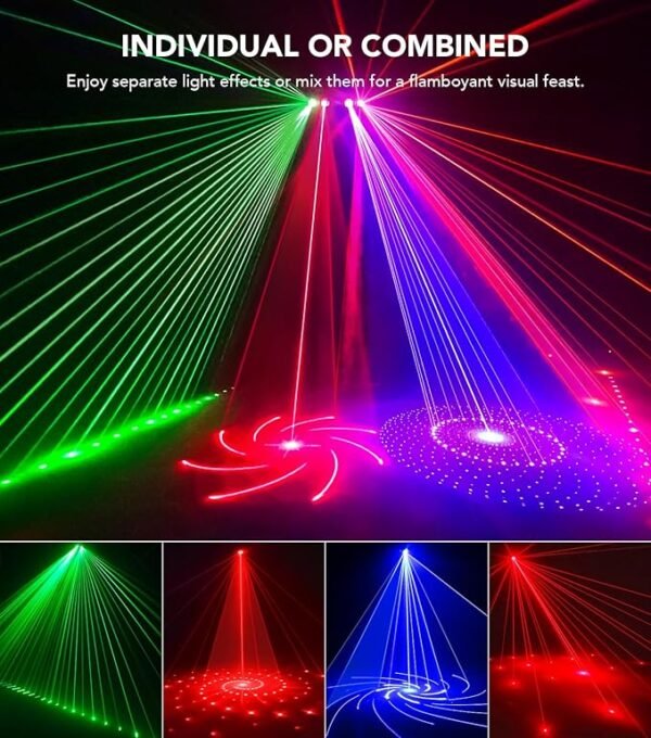 DJ Lights for Parties, Pro 6 in 1 DMX & Sound Activated Laser Light Show Machine with Disco Ball Light, RGBW & UV Strobe Party Lights