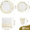 Lzerking 210 Pieces of White and Gold Dot Paper Plates, Cups, Napkins, and Heavy Duty Silverware