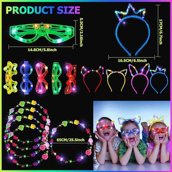 Unittype Glow in the Dark Party Supplies Set Includes Glow Headbands LED Light up Glasses Kids