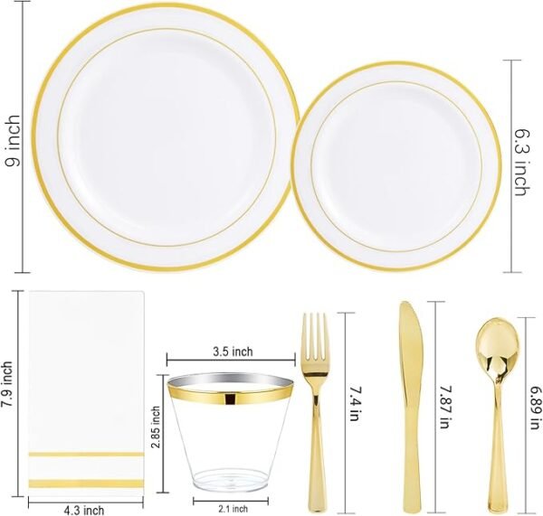 350pcs Gold Plastic Plates-Disposable Plastic Dinnerware Set