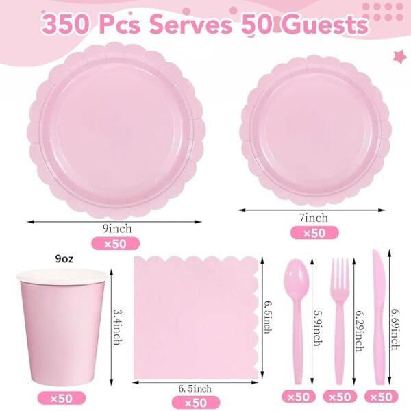 350 Pcs Pink Paper Plates and Napkins, 50 Guest