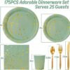 Whaline 175Pcs Sage Green Plates Cups and Napkins,Serve 25 Guests