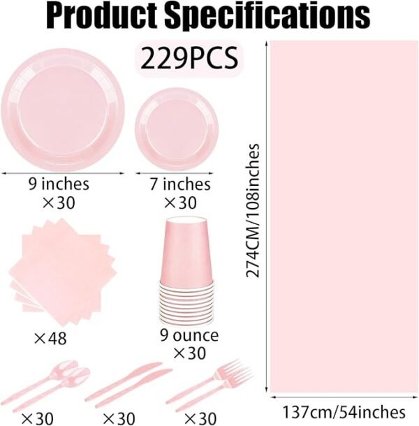 TWOWYHI 229PCS Pink Party Supplies Paper Disposable Plates, 30 Guests