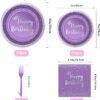 96 Pieces Purple and Silver Birthday Plates and Napkins Party Tableware Set, 24 Guests