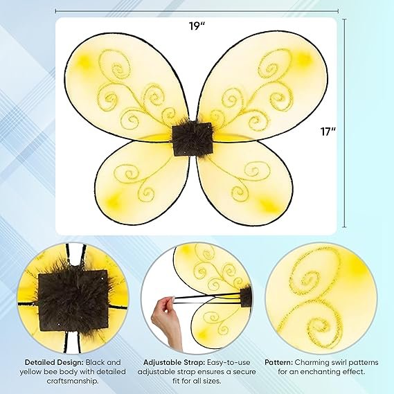 Funcredible Bee Headband, Bee Glasses and Bee Wings