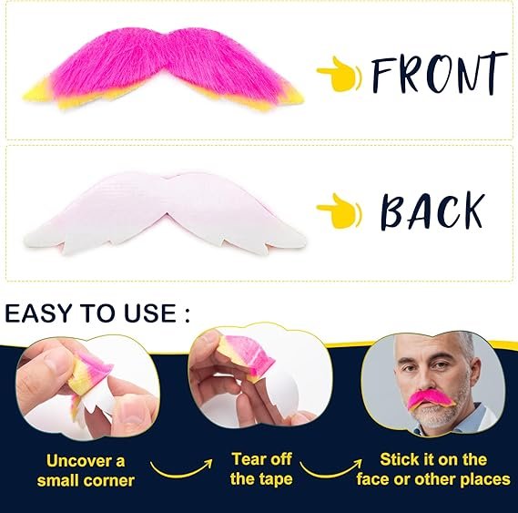 48 Pcs Fake Mustaches, Self Adhesive Fake Beard, Novelty Hairy Beard