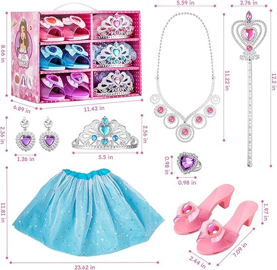 Princess Dress Up Sets for Girls 4-6, Costumes Set with Princess Dresses, Shoes and Accessories