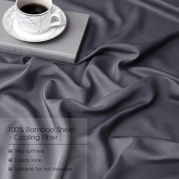 HYPREST Deep Pocket Queen Sheets,Rayon Derived from Bamboo, Grey Bed Sheets Fits 18"-24