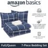 Amazon Basics Full/Queen Comforter Set with Sheets, 5-Piece Navy with Grey Plaid Bedding