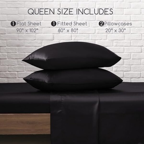 MR&HM Satin Bed Sheets, Queen Size Sheets Set, 4 Pcs Silky Bedding Set with 15 Inches