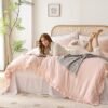 JANZAA Queen Size Comforter Blush Pink Comforter Set Set 3PCS (1 Ruffled Blush Comforter and 2 Pillow Cases)